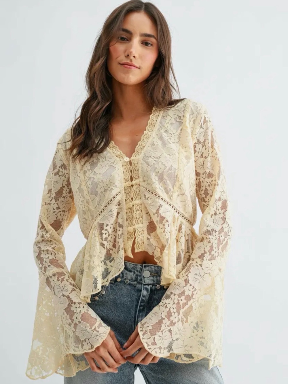 NWT Camellia Lace Trim Blouse - Large